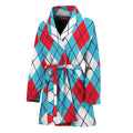 Red Blue And White Argyle Pattern Print Women's Bathrobe