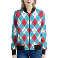 Red Blue And White Argyle Pattern Print Women's Bomber Jacket