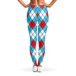 Red Blue And White Argyle Pattern Print Women's Leggings