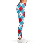 Red Blue And White Argyle Pattern Print Women's Leggings