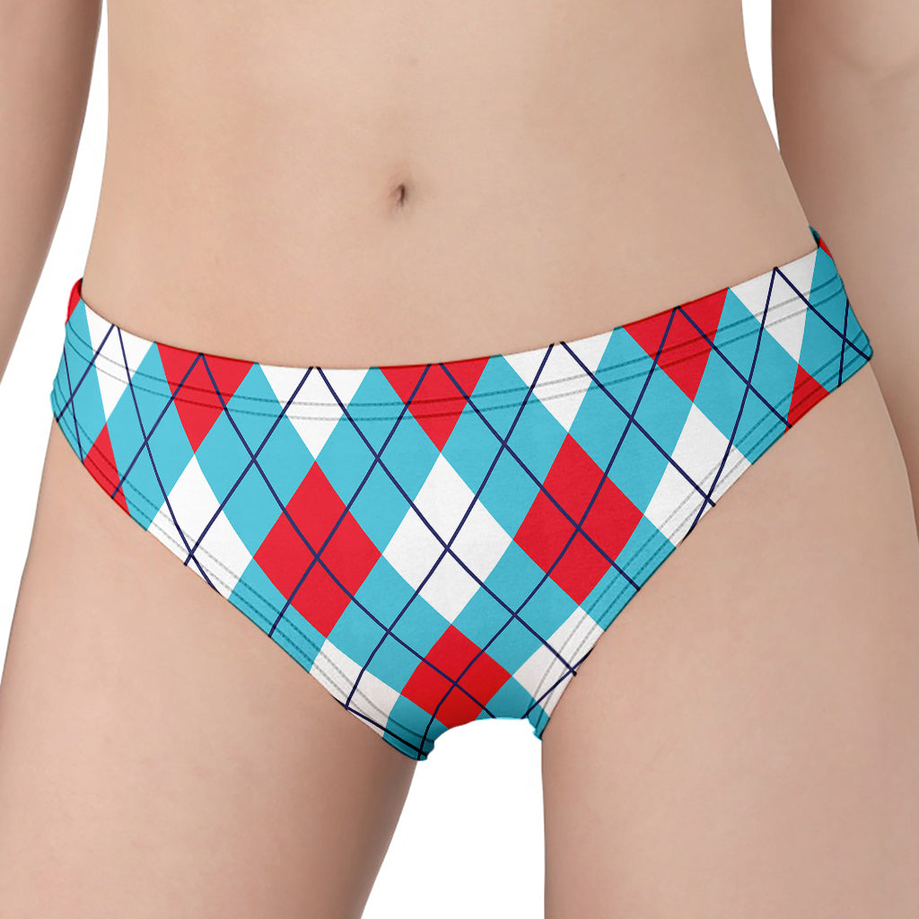 Red Blue And White Argyle Pattern Print Women's Panties