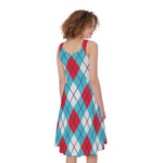 Red Blue And White Argyle Pattern Print Women's Sleeveless Dress