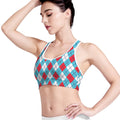Red Blue And White Argyle Pattern Print Women's Sports Bra