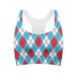 Red Blue And White Argyle Pattern Print Women's Sports Bra