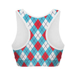 Red Blue And White Argyle Pattern Print Women's Sports Bra