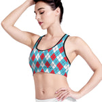 Red Blue And White Argyle Pattern Print Women's Sports Bra