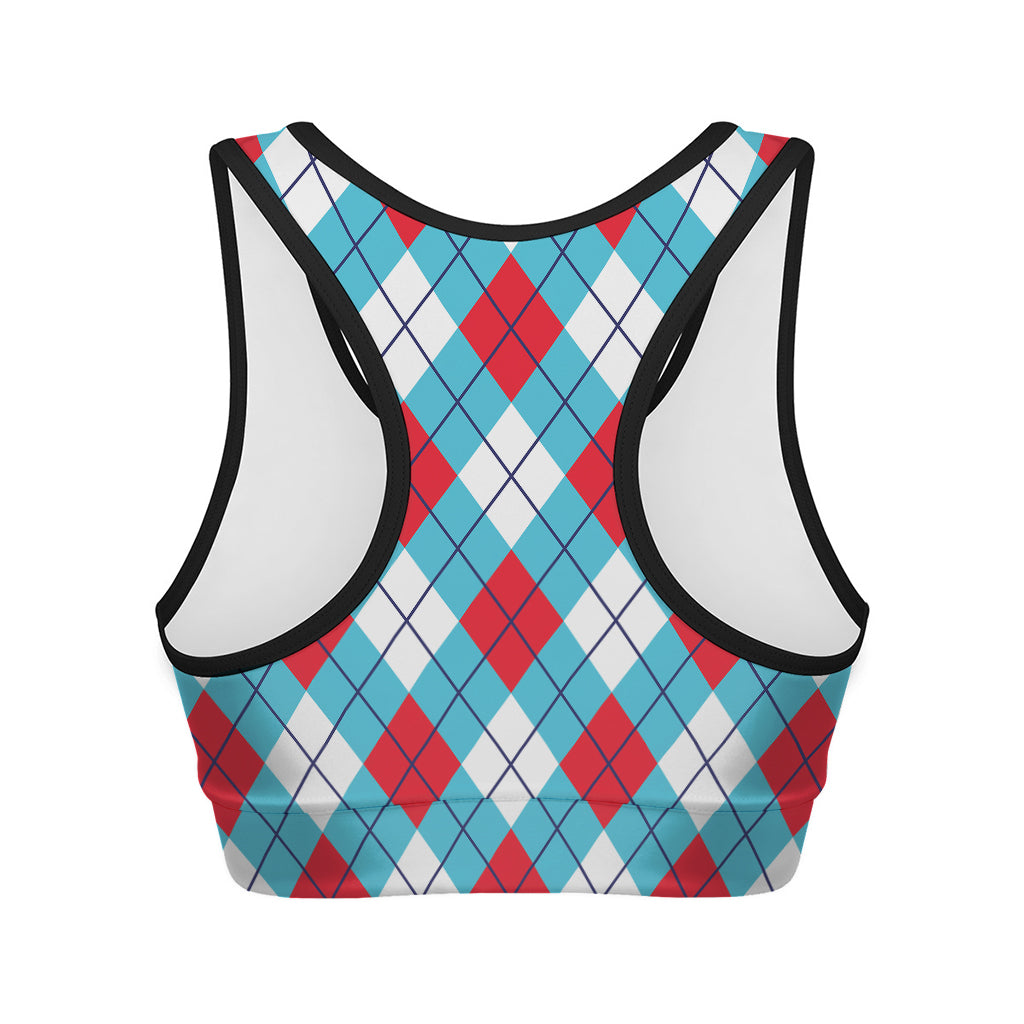 Red Blue And White Argyle Pattern Print Women's Sports Bra