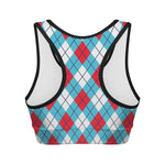 Red Blue And White Argyle Pattern Print Women's Sports Bra