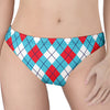 Red Blue And White Argyle Pattern Print Women's Thong