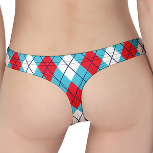 Red Blue And White Argyle Pattern Print Women's Thong