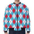 Red Blue And White Argyle Pattern Print Zip Sleeve Bomber Jacket