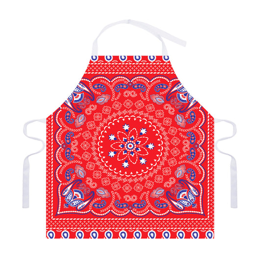 Red Blue And White Bandana Print Adjustable Apron