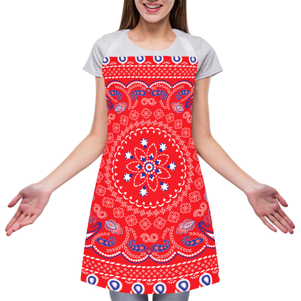 Red Blue And White Bandana Print Adjustable Apron