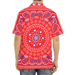 Red Blue And White Bandana Print Aloha Shirt