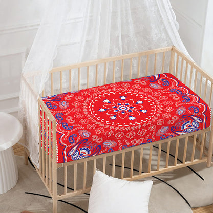Red Blue And White Bandana Print Baby Crib Sheet