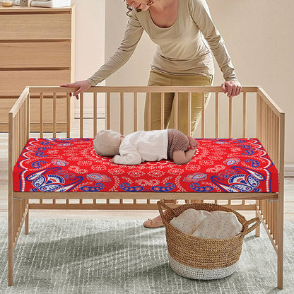 Red Blue And White Bandana Print Baby Crib Sheet