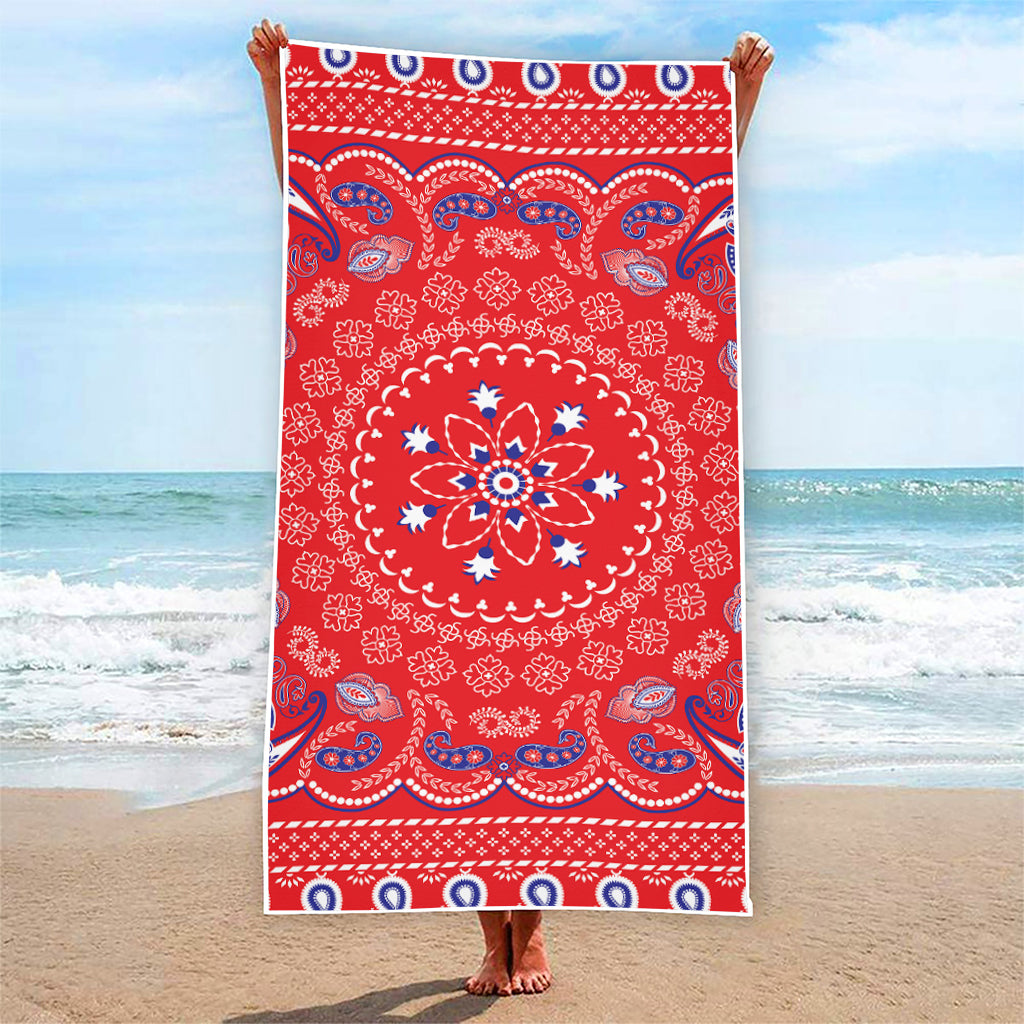 Red Blue And White Bandana Print Beach Towel