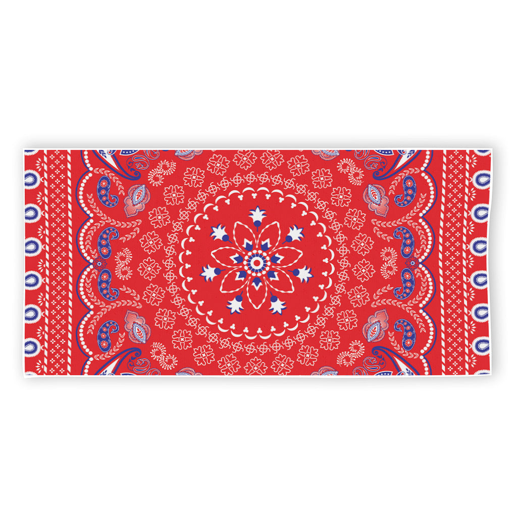 Red Blue And White Bandana Print Beach Towel