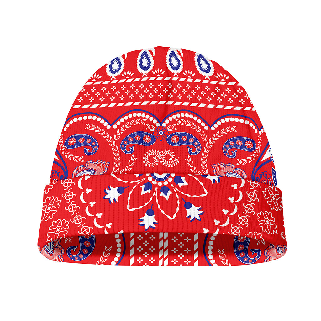 Red Blue And White Bandana Print Beanie