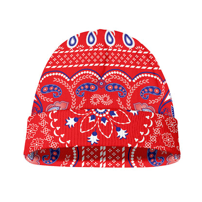 Red Blue And White Bandana Print Beanie
