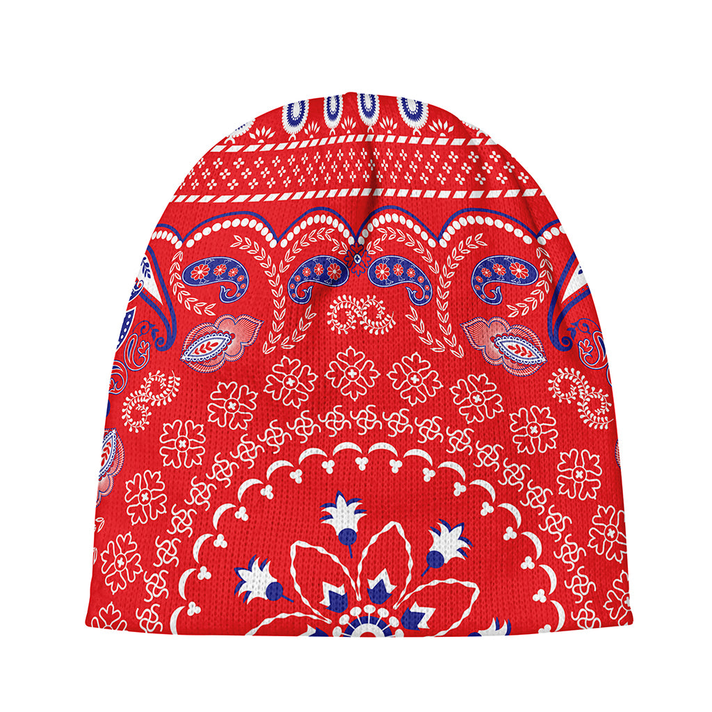 Red Blue And White Bandana Print Beanie