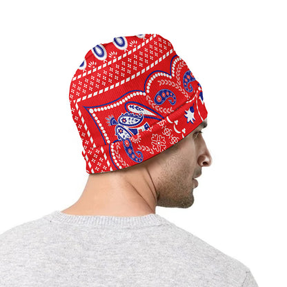 Red Blue And White Bandana Print Beanie