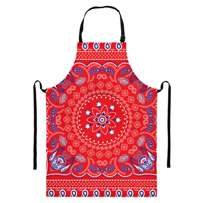 Red Blue And White Bandana Print Bib Apron With Pocket