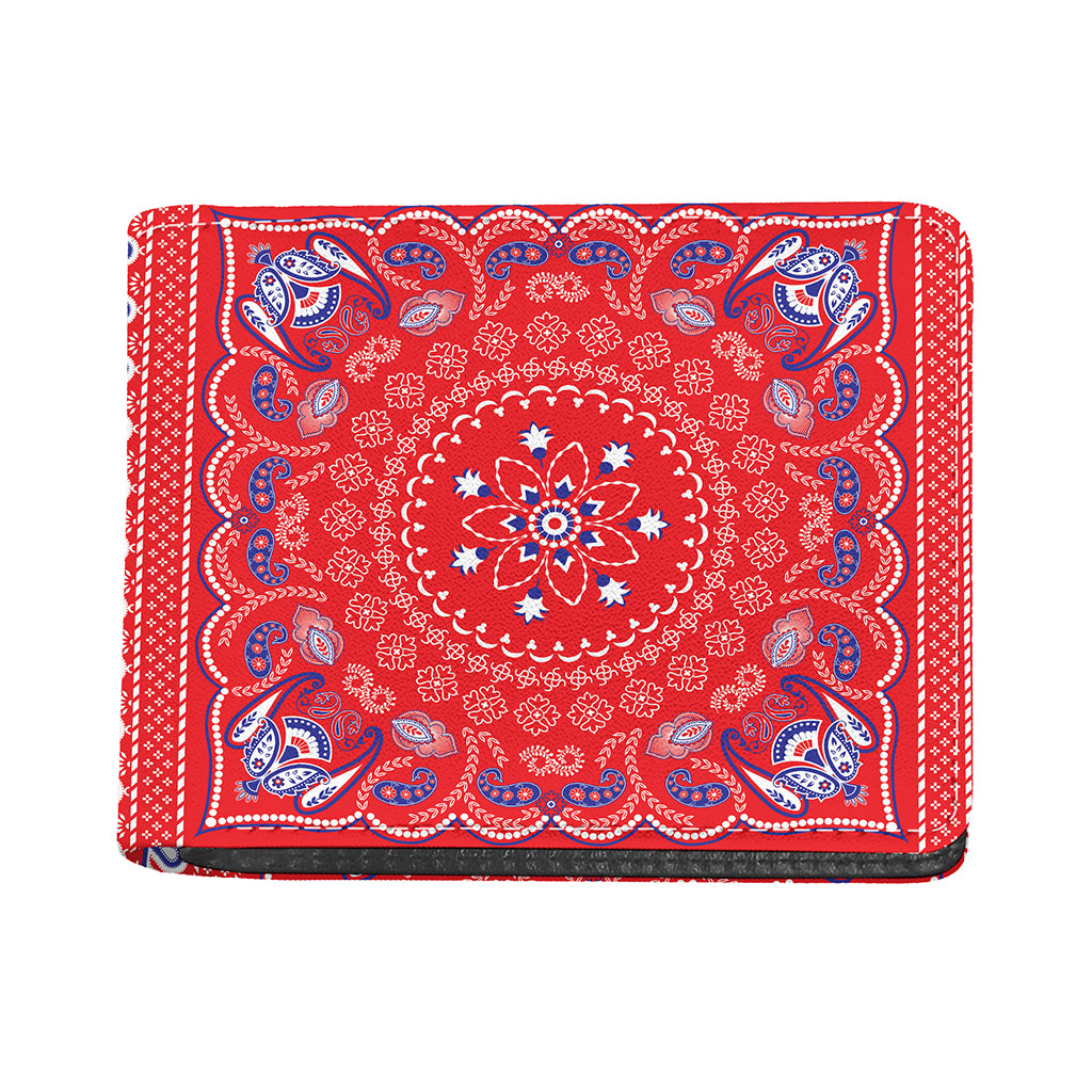 Red Blue And White Bandana Print Bifold Wallet