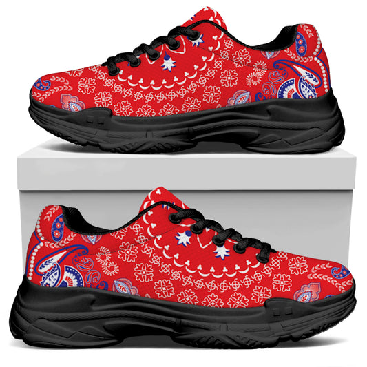 Red Blue And White Bandana Print Black Chunky Shoes