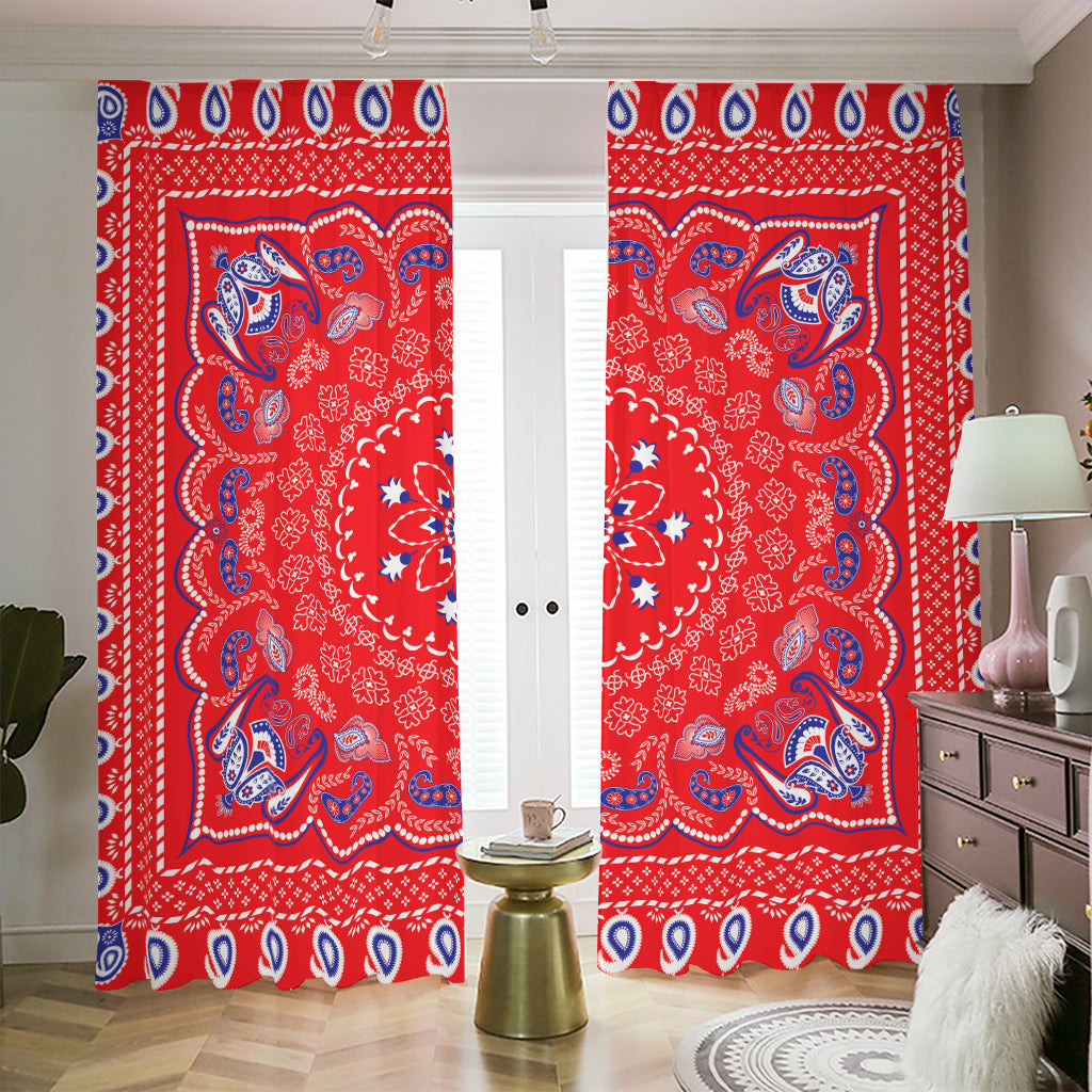 Red Blue And White Bandana Print Blackout Pencil Pleat Curtains