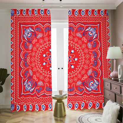 Red Blue And White Bandana Print Blackout Pencil Pleat Curtains