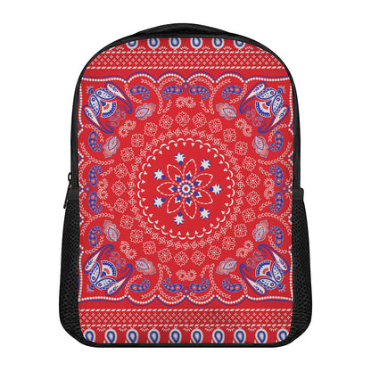 Red Blue And White Bandana Print Casual Backpack