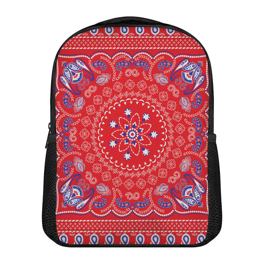 Red Blue And White Bandana Print Casual Backpack