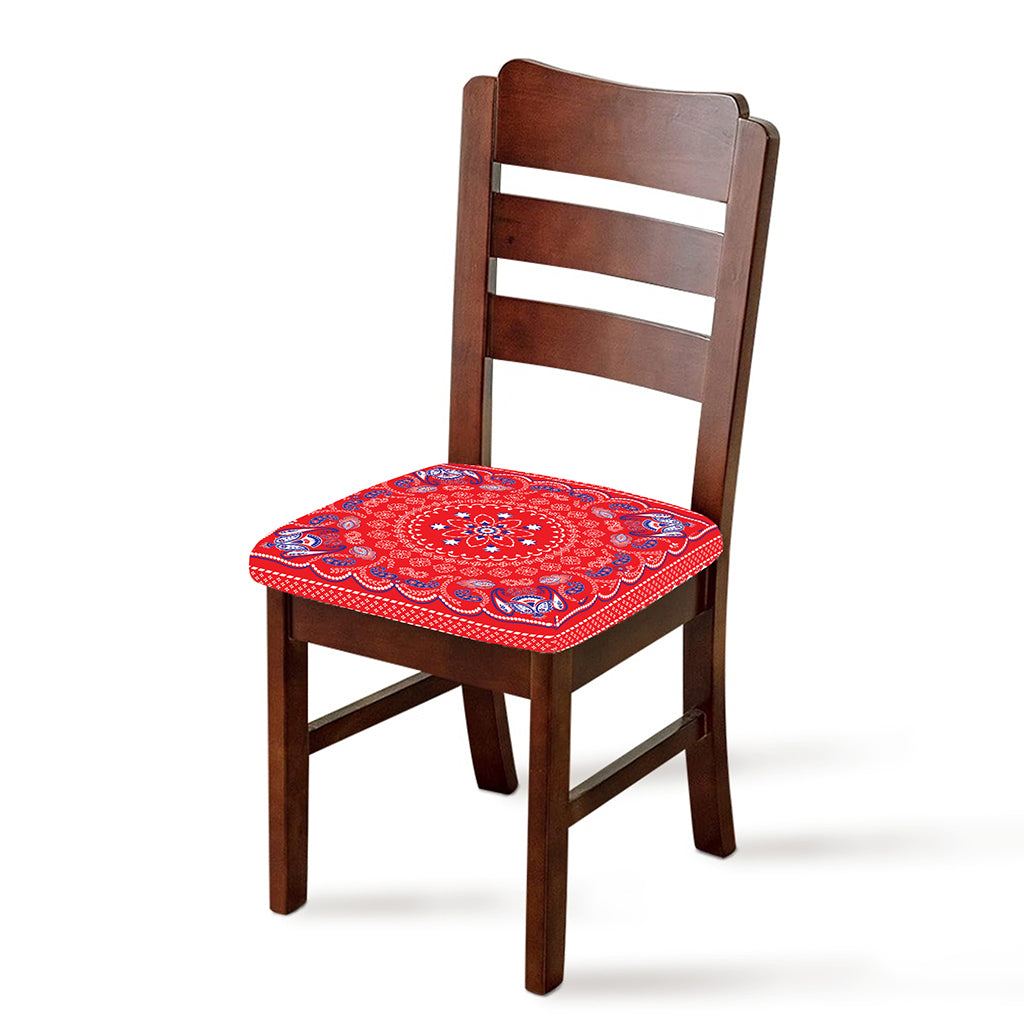 Red Blue And White Bandana Print Chair Cushion Cover