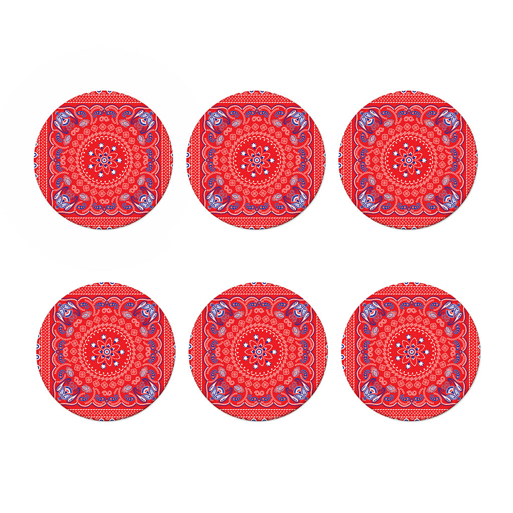 Red Blue And White Bandana Print Coaster Set