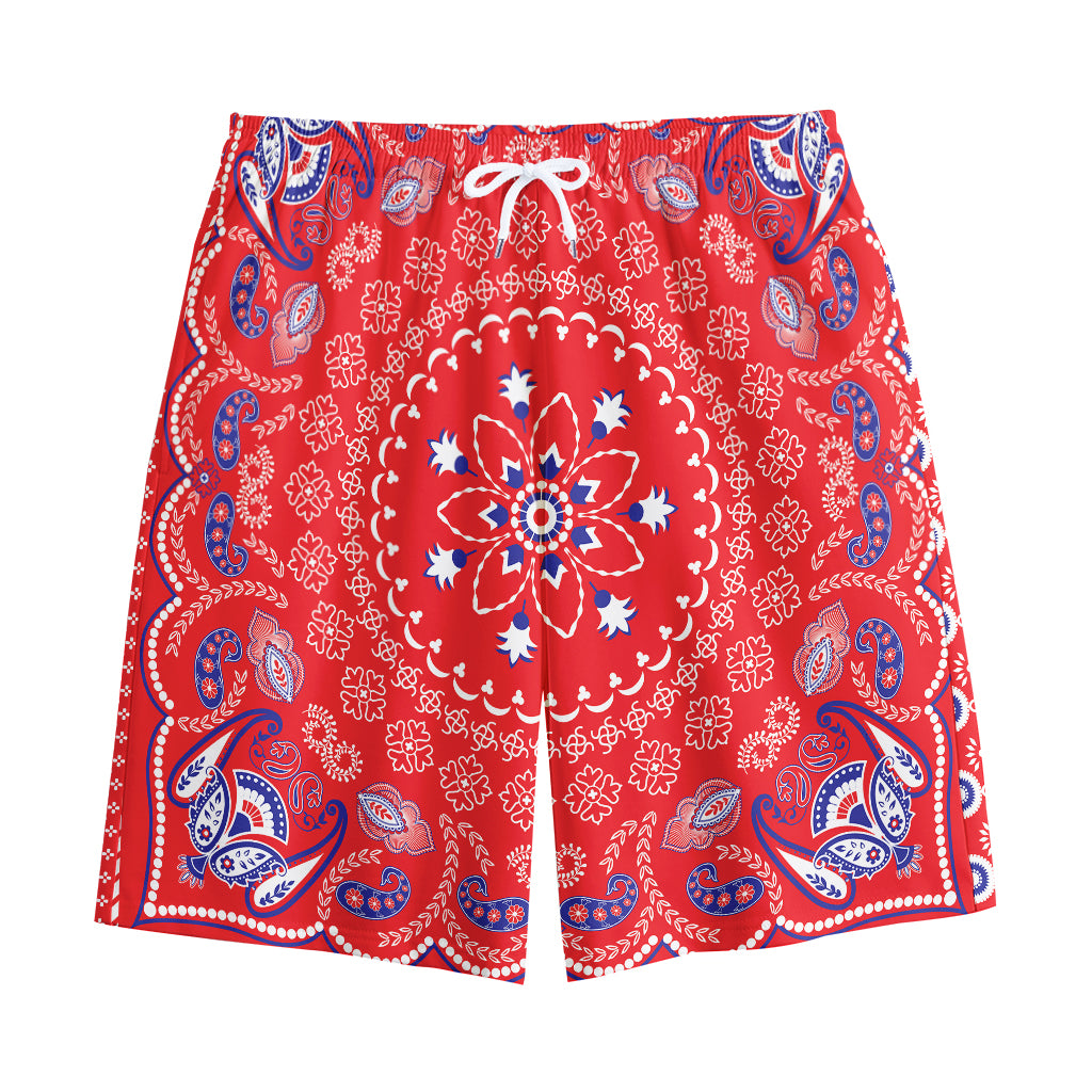 Red Blue And White Bandana Print Cotton Shorts