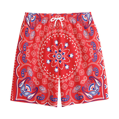 Red Blue And White Bandana Print Cotton Shorts