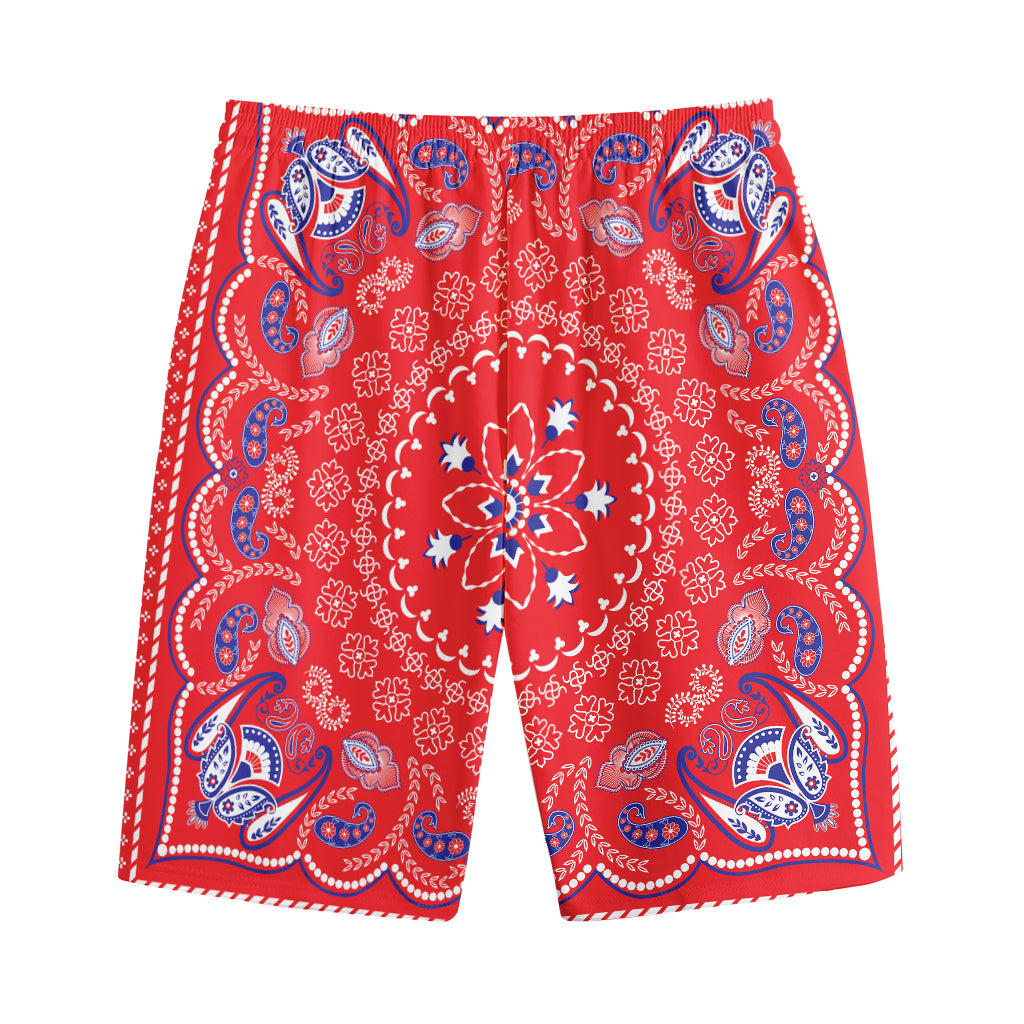 Red Blue And White Bandana Print Cotton Shorts