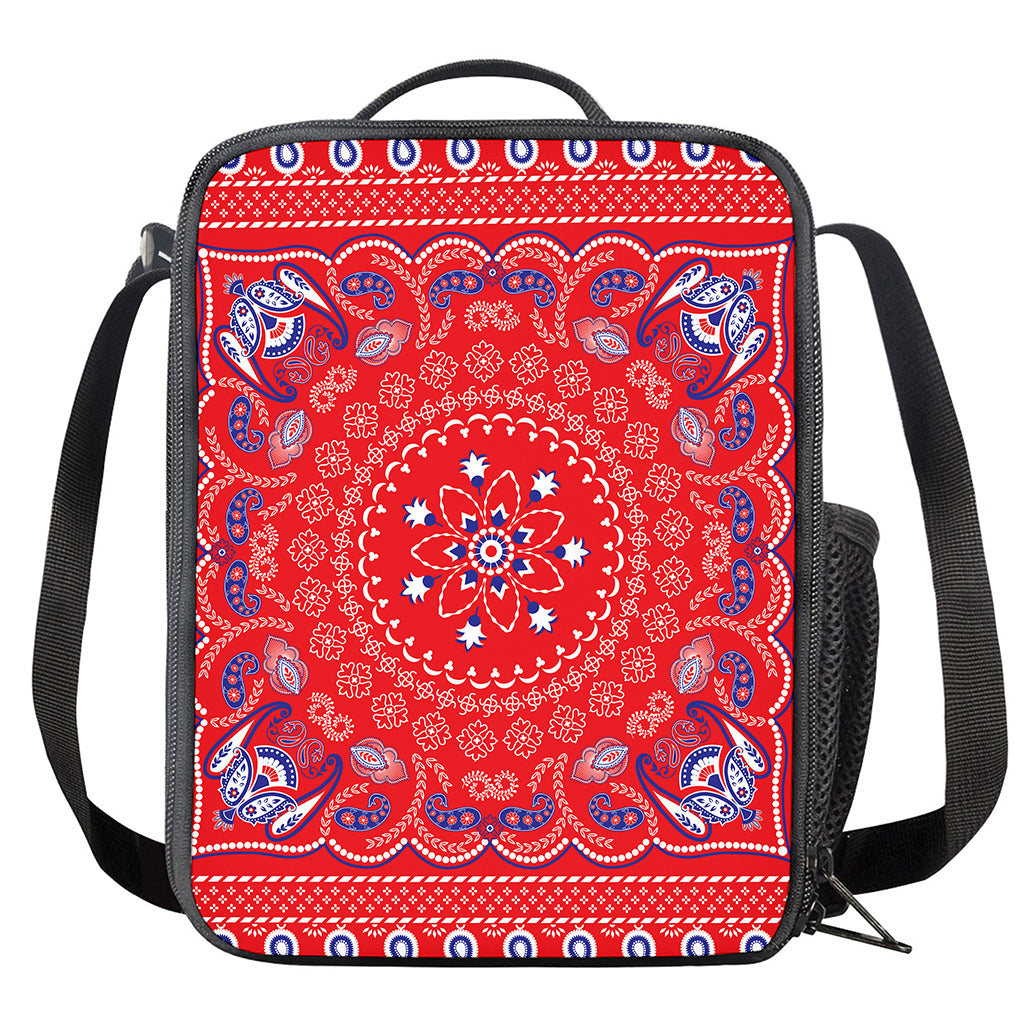 Red Blue And White Bandana Print Crossbody Lunch Bag