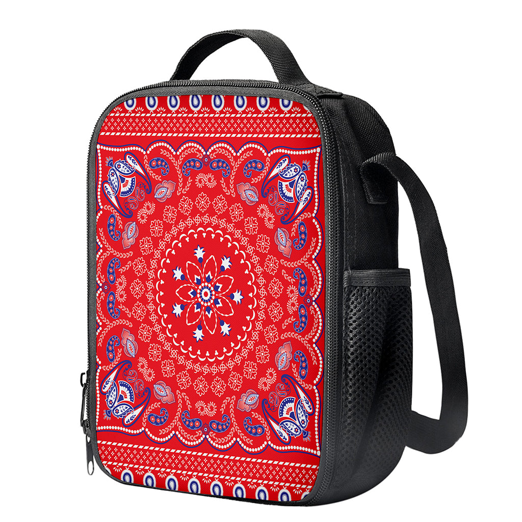 Red Blue And White Bandana Print Crossbody Lunch Bag
