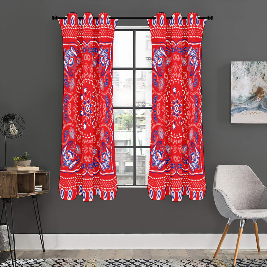 Red Blue And White Bandana Print Curtain