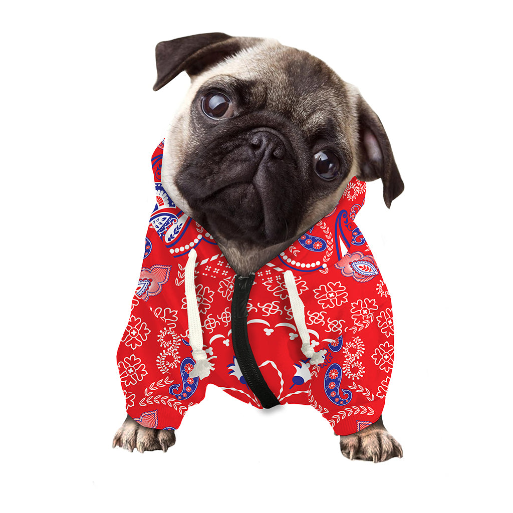 Red Blue And White Bandana Print Dog Zip Up Hoodie