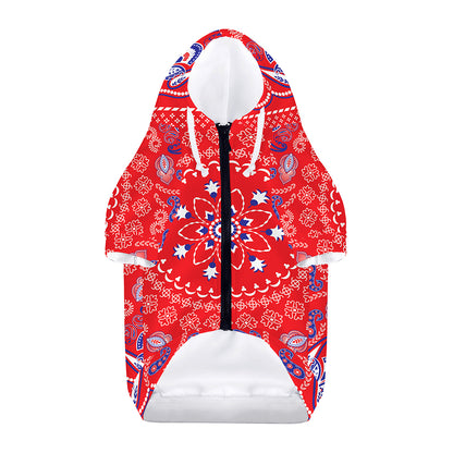 Red Blue And White Bandana Print Dog Zip Up Hoodie