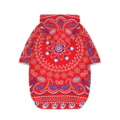 Red Blue And White Bandana Print Dog Zip Up Hoodie
