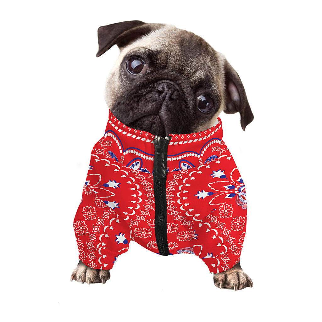 Red Blue And White Bandana Print Dog Zip Up Jacket