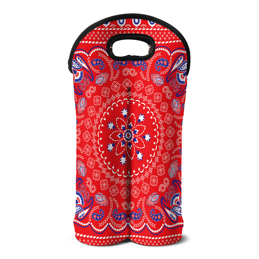 Red Blue And White Bandana Print Double Neoprene Wine Tote