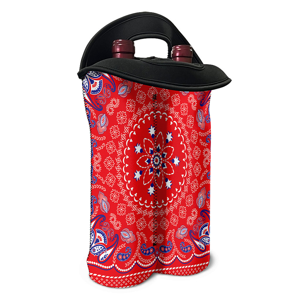 Red Blue And White Bandana Print Double Neoprene Wine Tote