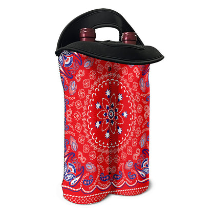 Red Blue And White Bandana Print Double Neoprene Wine Tote
