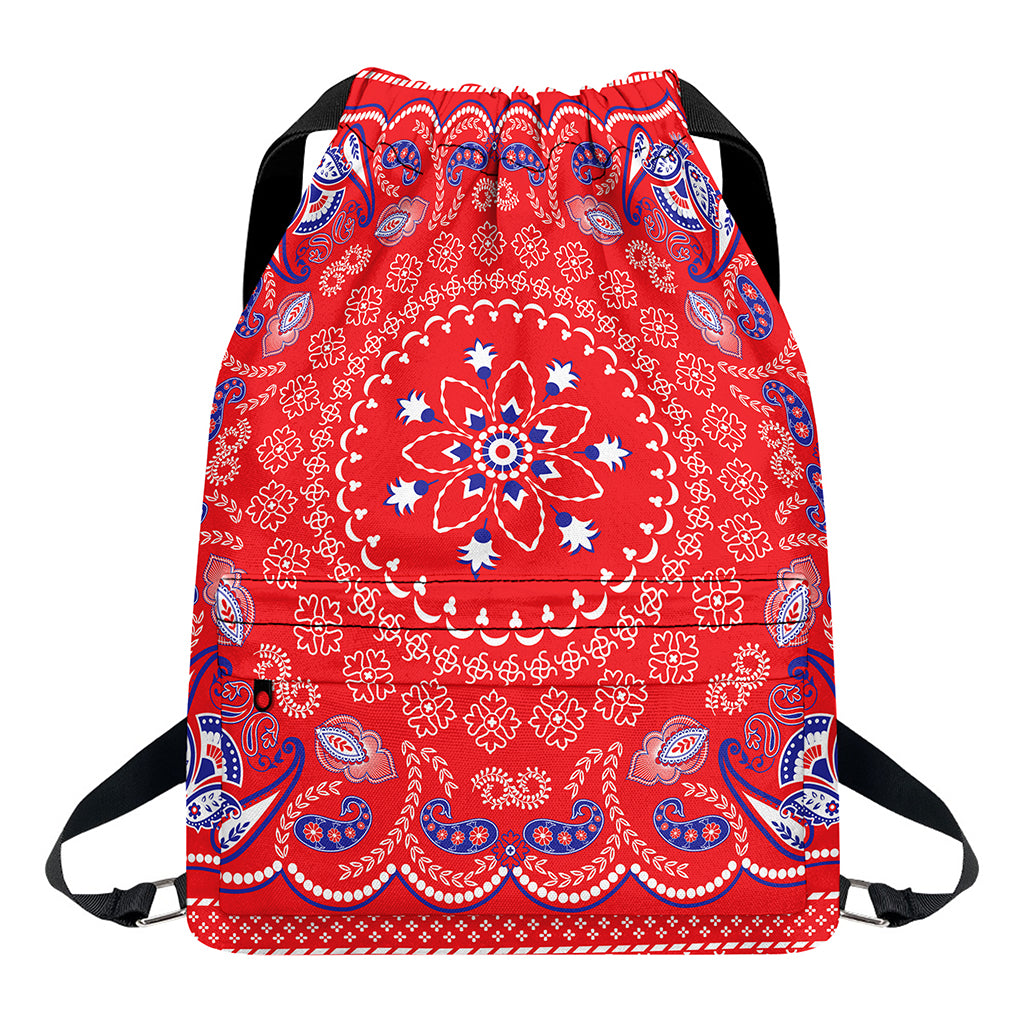 Red Blue And White Bandana Print Drawstring Backpack