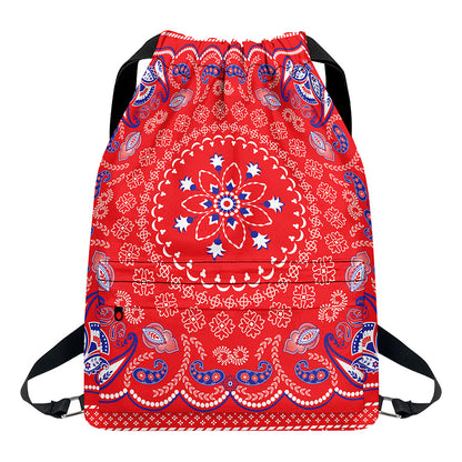 Red Blue And White Bandana Print Drawstring Backpack